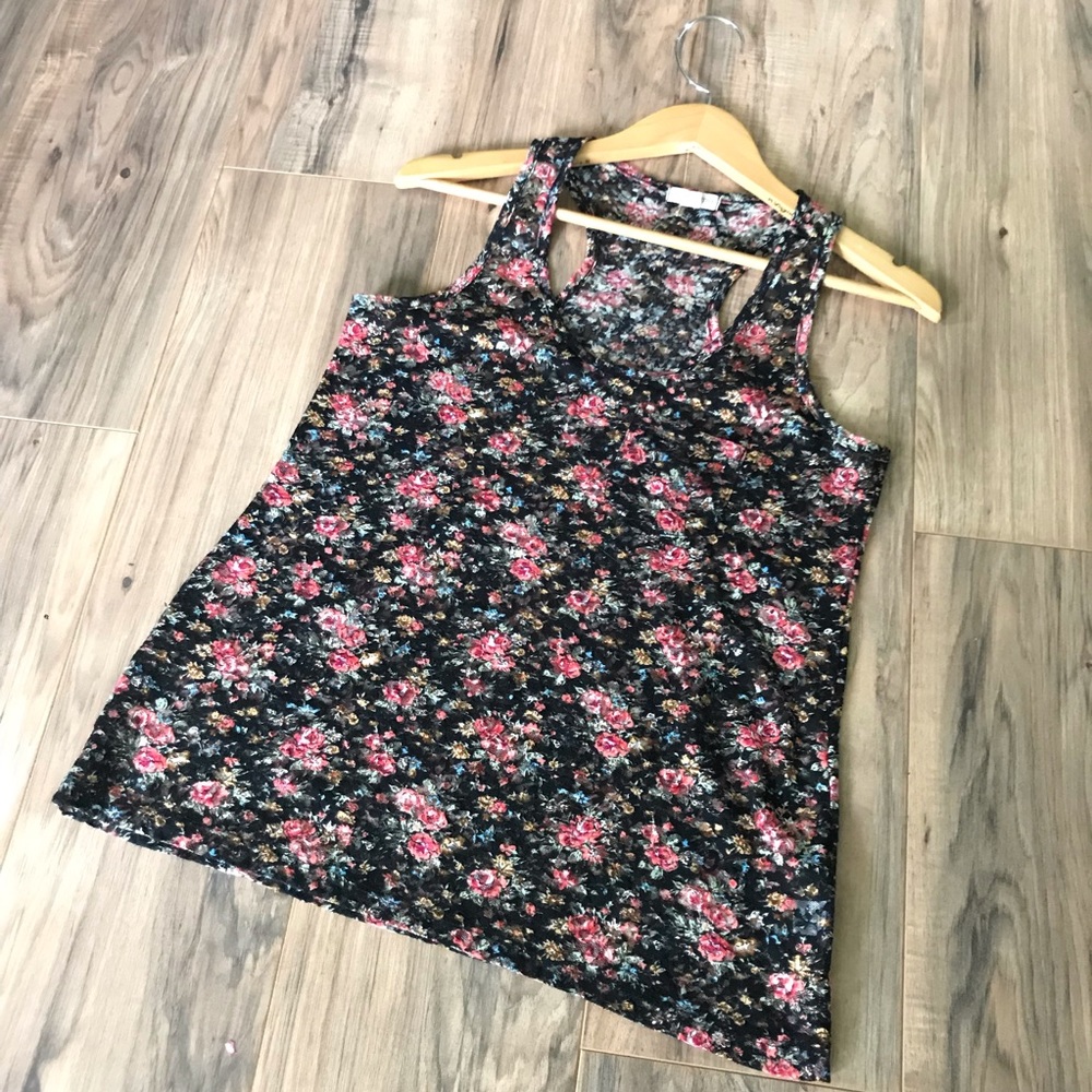 Black Lace floral racerback tank top